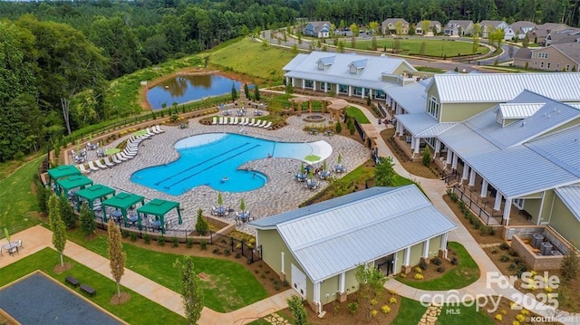 aerial view with a water view