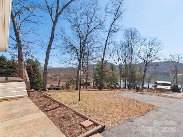 view of yard with a water view