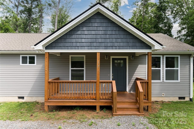 17 Fair Oaks Rd, Arden, NC 28704 - rear view of house with crawl space, a porch, and roof with shingles