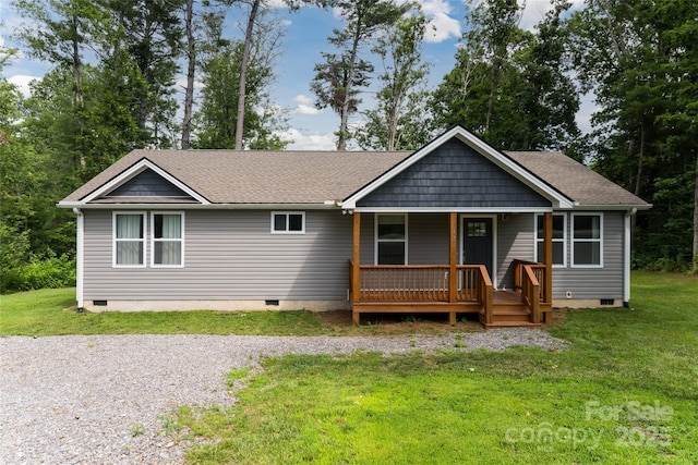 17 Fair Oaks Rd, Arden, NC 28704 - ranch-style home with crawl space, a porch, a front yard, and roof with shingles