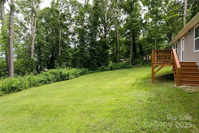 17 Fair Oaks Rd, Arden, NC 28704 - view of grassy yard with a wooden deck and stairs