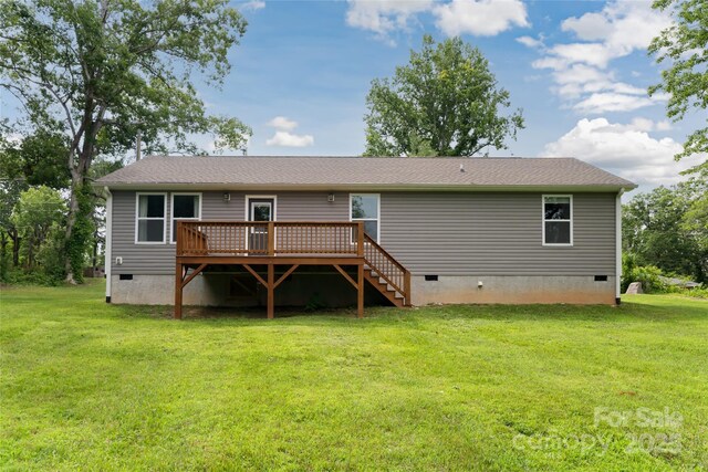 17 Fair Oaks Rd, Arden, NC 28704 - rear view of property with crawl space, a wooden deck, a yard, and stairway