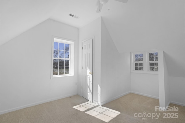 additional living space with lofted ceiling, baseboards, and carpet flooring