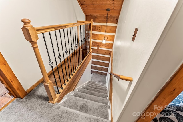 staircase featuring carpet