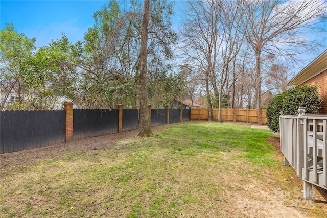 view of yard with a fenced backyard