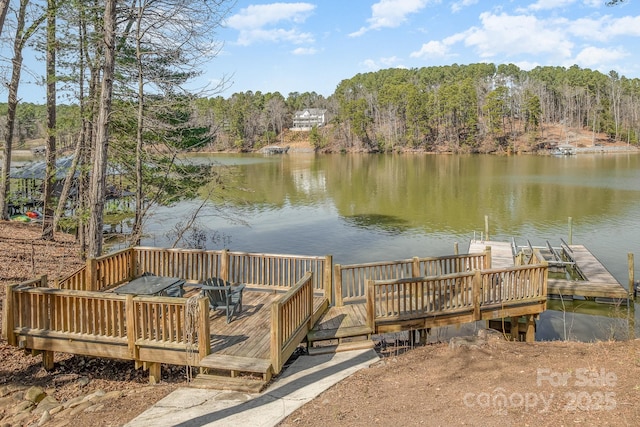 view of dock with a water view