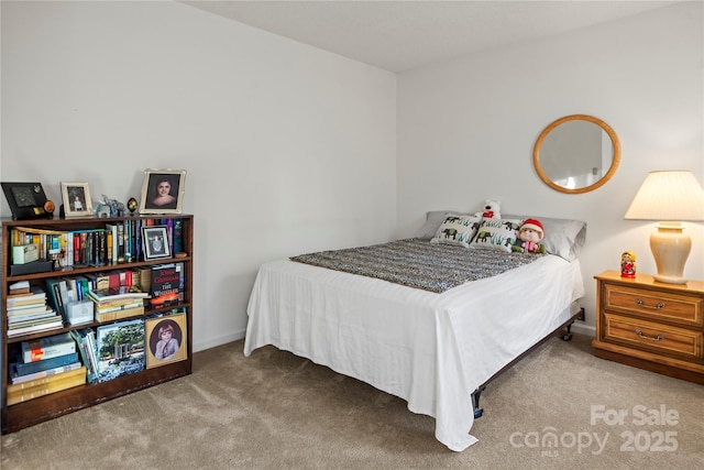 bedroom with carpet floors and baseboards