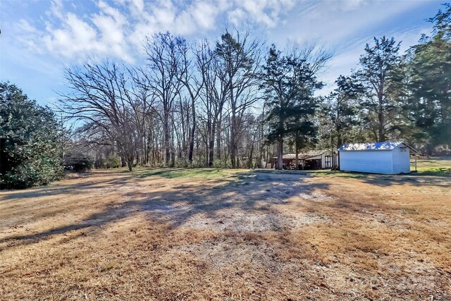 view of yard with an outbuilding and a storage shed