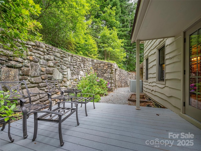 wooden terrace with central air condition unit