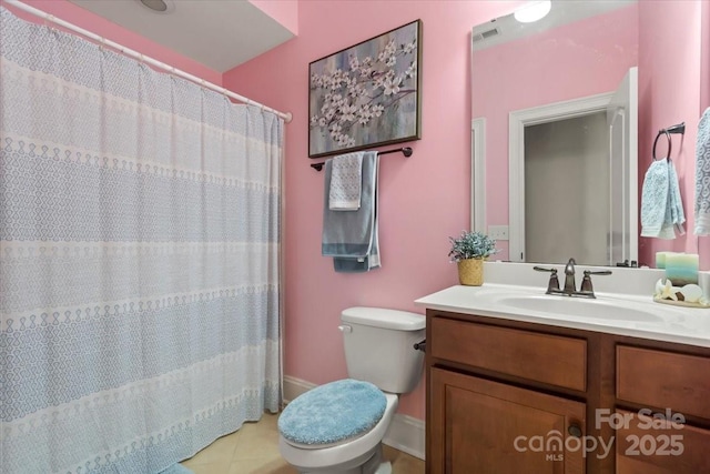 full bath featuring tile patterned flooring, visible vents, vanity, and toilet