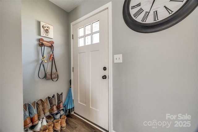 doorway featuring dark wood-style floors