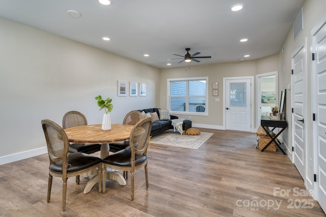 143 Carver St Unit 16, Brevard, NC 28712 - dining room featuring recessed lighting, a ceiling fan, baseboards, and wood finished floors