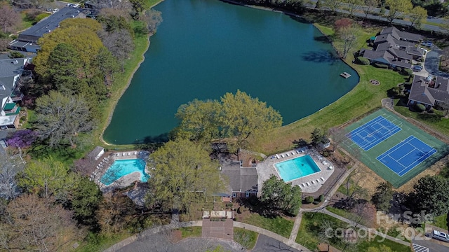 drone / aerial view featuring a water view