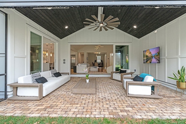 16112 Terry Ln, Huntersville, NC 28078 - view of patio with a ceiling fan and an outdoor hangout area
