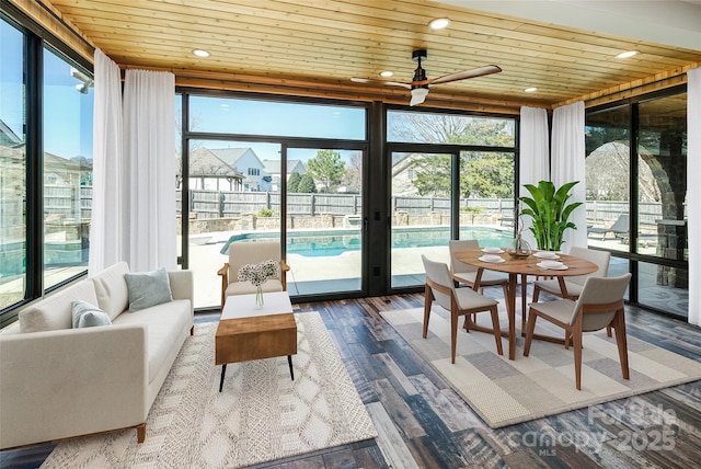 sunroom with wooden ceiling