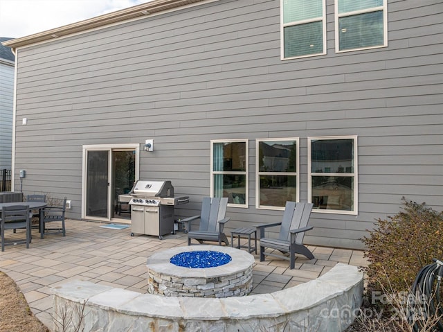 view of patio / terrace with a fire pit and grilling area