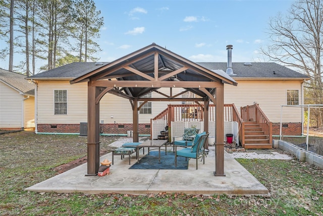 view of patio featuring a gazebo and a wooden deck