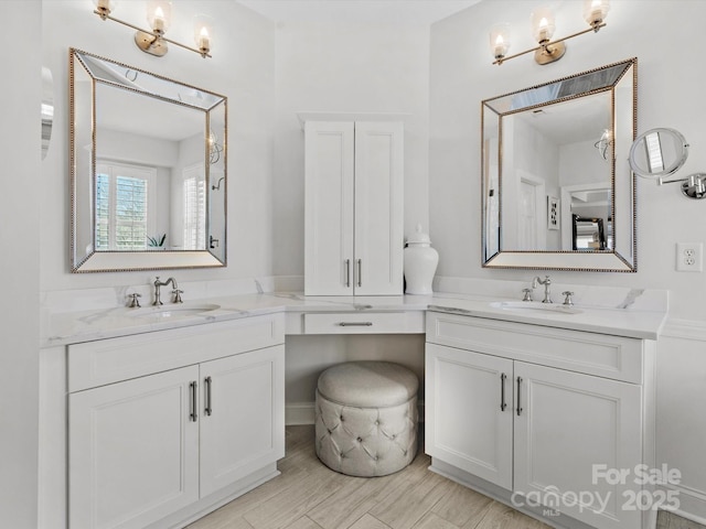 full bathroom featuring wood finished floors and vanity