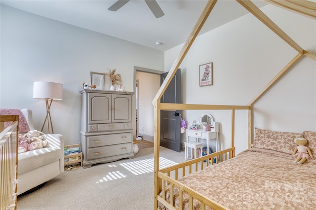 bedroom featuring carpet flooring and a ceiling fan