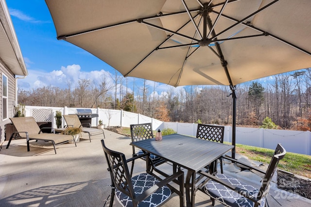 view of patio / terrace with outdoor dining space and a fenced backyard