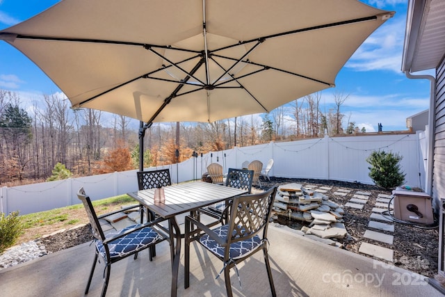 view of patio featuring outdoor dining area and a fenced backyard