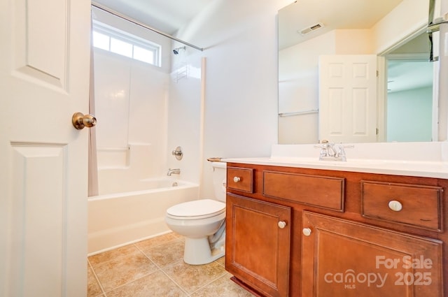 bathroom featuring toilet, vanity, visible vents, and tile patterned floors