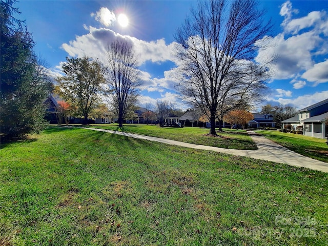 view of yard with a residential view and driveway