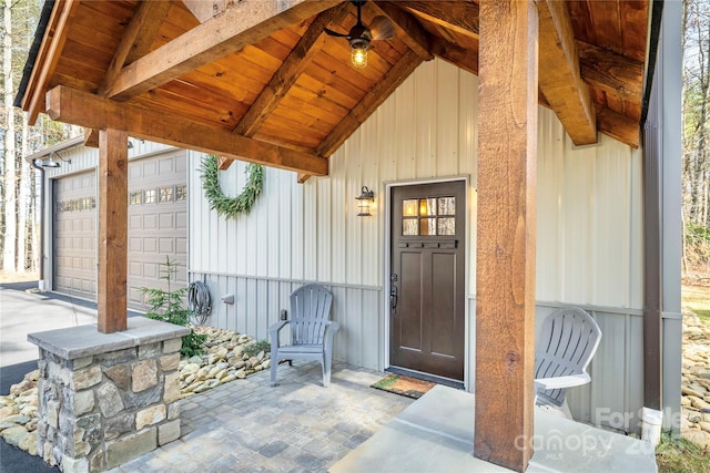 entrance to property featuring a garage