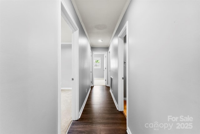 228 Tot Dellinger Rd, Cherryville, NC 28021 - corridor with ornamental molding, baseboards, and dark wood finished floors