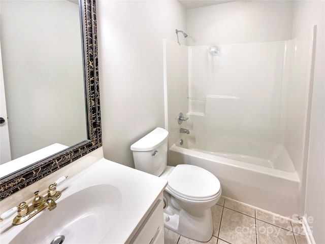 full bath with toilet, shower / bath combination, tile patterned flooring, and vanity