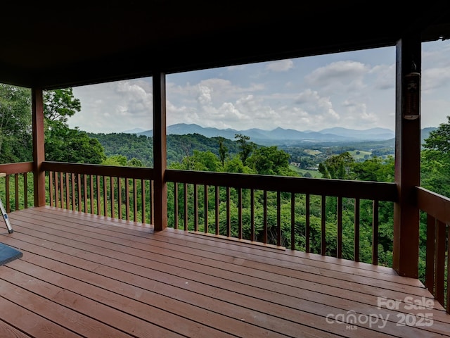 deck featuring a mountain view