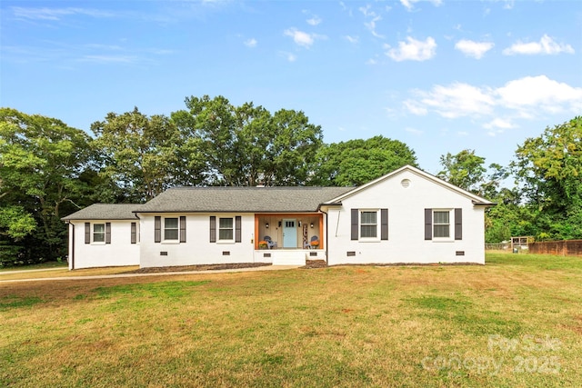 ranch-style house with crawl space and a front lawn