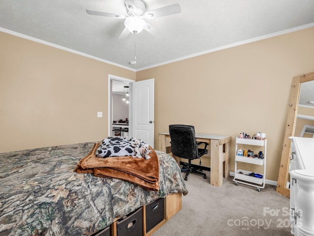 981 Gilliam Mountain Rd, Hendersonville, NC 28792 - bedroom featuring light colored carpet, ornamental molding, a ceiling fan, and baseboards