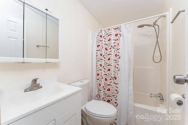 843 Deep Gap Loop Rd, Flat Rock, NC 28731 - bathroom featuring vanity, toilet, shower / bath combination with curtain, and a textured ceiling