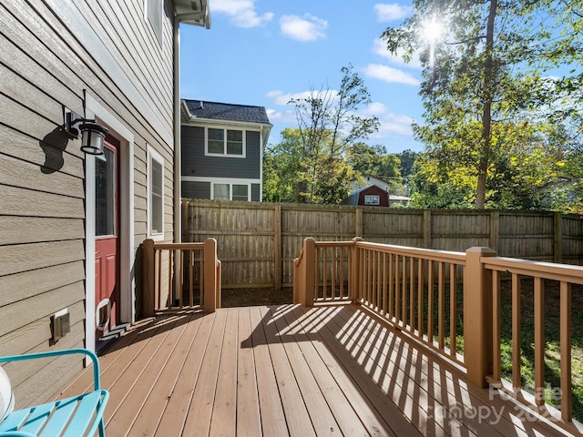 wooden deck featuring a fenced backyard