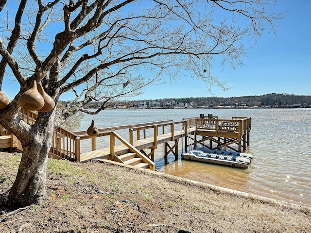 dock area featuring a water view