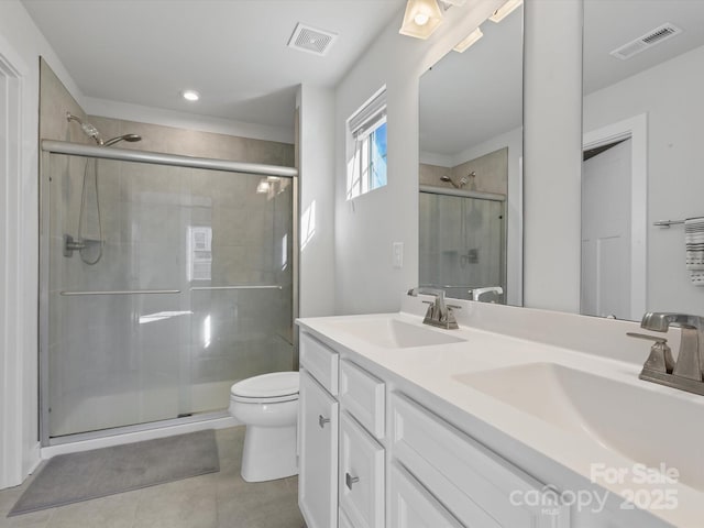 full bath featuring a stall shower, visible vents, and a sink