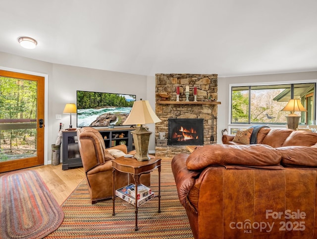 1973 Buffalo Creek Rd, Lake Lure, NC 28746 - living room featuring a fireplace and light wood-type flooring