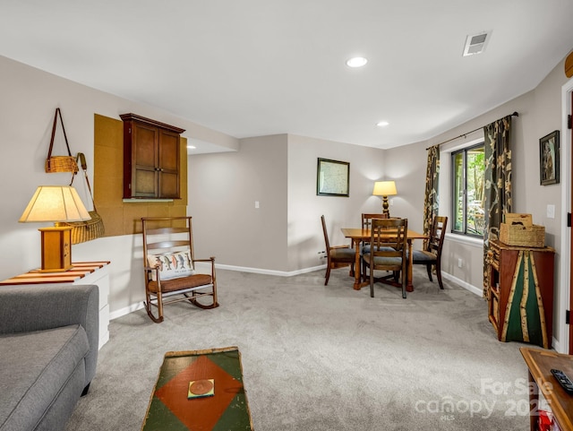 1973 Buffalo Creek Rd, Lake Lure, NC 28746 - living room with recessed lighting, visible vents, baseboards, and light colored carpet