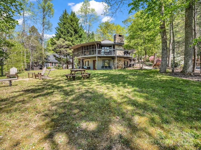 1973 Buffalo Creek Rd, Lake Lure, NC 28746 - view of yard with a wooden deck and a sunroom
