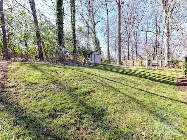 view of yard with an outdoor structure and a storage unit