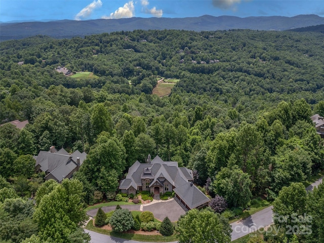 bird's eye view with a mountain view and a view of trees