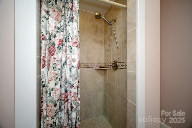 bathroom with a shower stall