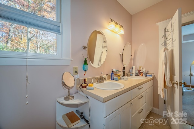 full bathroom with a sink and double vanity