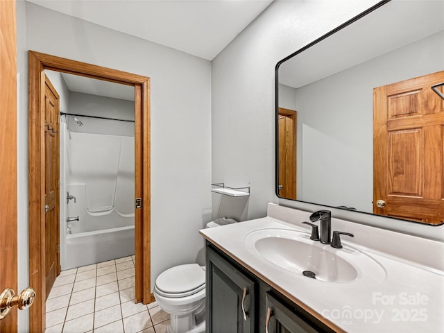 full bathroom featuring tile patterned flooring, shower / tub combination, vanity, and toilet