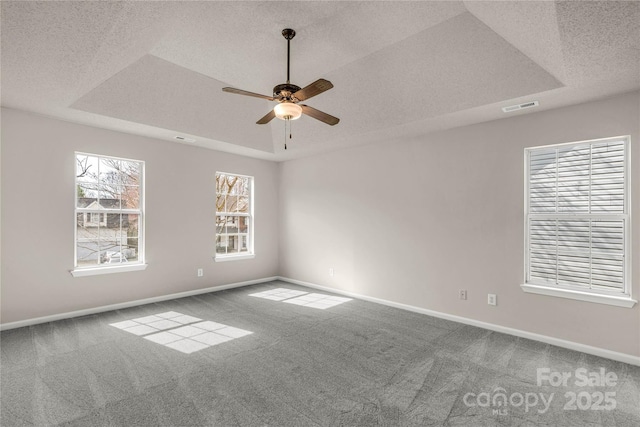 9138 Babbitt Way, Charlotte, NC 28216 - unfurnished room featuring a raised ceiling, carpet floors, ceiling fan, and a textured ceiling