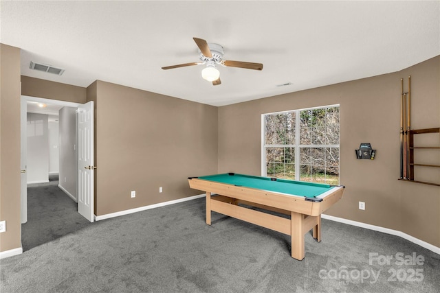 9138 Babbitt Way, Charlotte, NC 28216 - rec room featuring ceiling fan, billiards table, and carpet