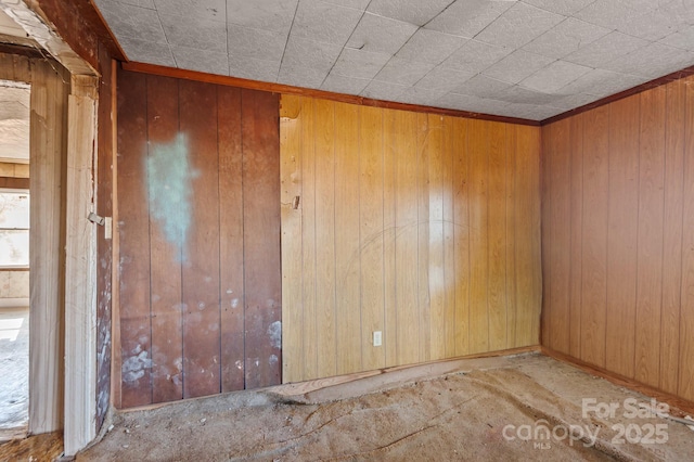 spare room featuring wooden walls