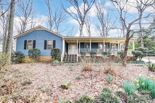 ranch-style home featuring crawl space and a porch