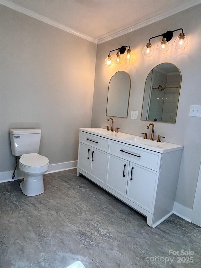 full bath featuring baseboards, a sink, and ornamental molding